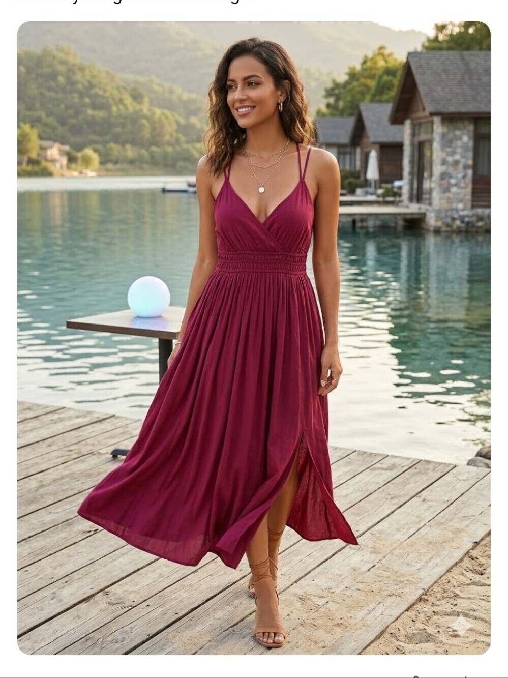 Lane Bryant V Neck Ruched Waist Maxi Dress Womens Size 24 Burgundy Red Cotton